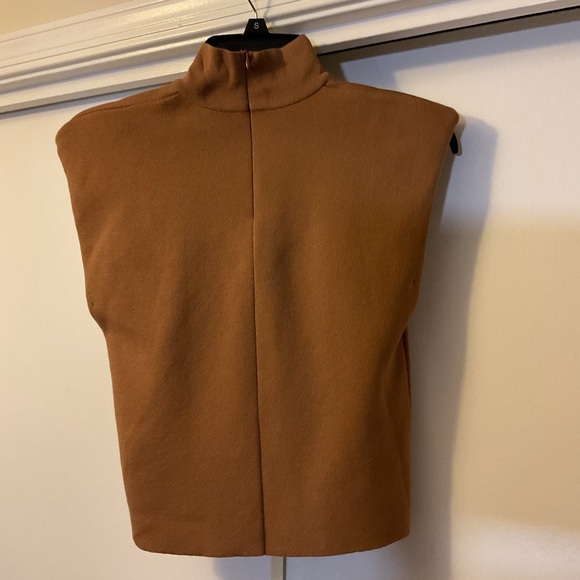 6. Zara Brown Structured Short Sleeve Crop Top With Shoulder Pads Size M - Picture 6 of 7